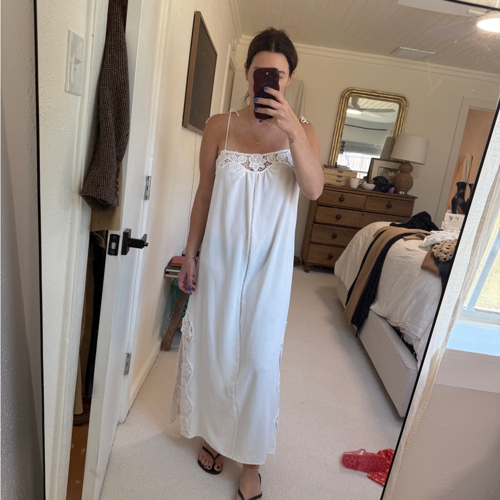 Zara Lace-Trim White 100% cotton Slip Dress